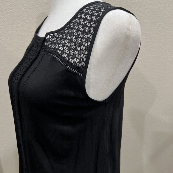 Loft Women Shirt Size Small Black Sleeveless Front Detailed Crochet Boho - Picture 5 of 11